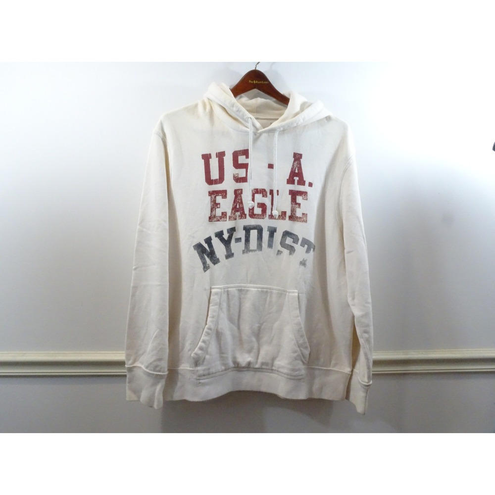 American Eagle Outfitters Mens XXL Cream Graphic Pullover Hoodie Sweatshirt